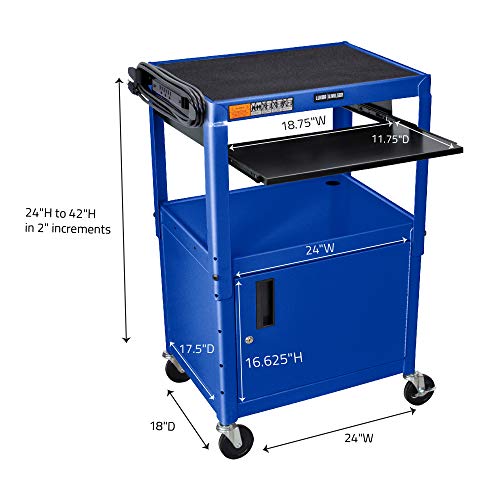Luxor Adjustable-Height Steel AV Cart with Pullout Keyboard Tray Cabinet