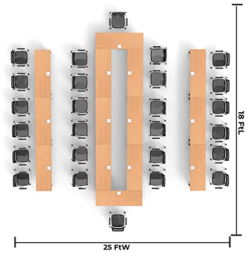 Team Tables 26 Person Training Meeting Seminar Classroom Model 5661 Folding Industrial Caster Z-Base - Beech, Modesty Panel, Shelf, Power+USB Outlet, Seating Included
