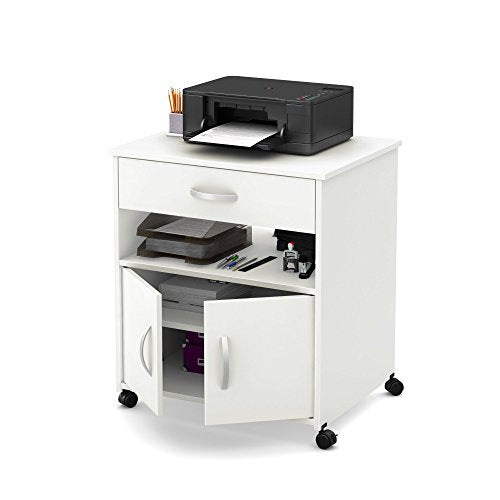 South Shore 2-Door Printer Stand with Storage on Wheels, Pure White