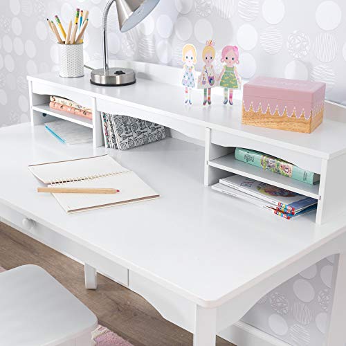 KidKraft Avalon Wooden Children's Desk with Hutch, Chair and Storage, White ,Gift for Ages 5-10