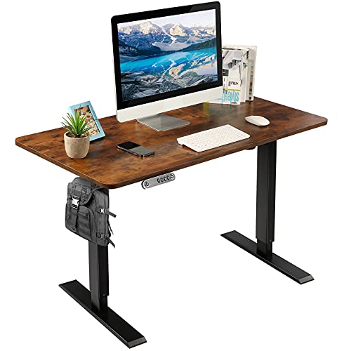 Farexon Height Adjustable Electric Standing Desk, 48x24 inches Home Sit Stand Desk, with Splicing Board, Quick Installation Workstation, for Study/Work/Play, Rustic Brown