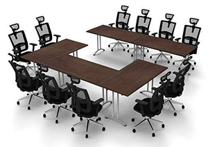 TeamWORK Tables 11 Person Conference Meeting Set with Chairs - Model 5443, 16 Piece BIFMA Commercial Adjustable Manager Chairs - Black/Java