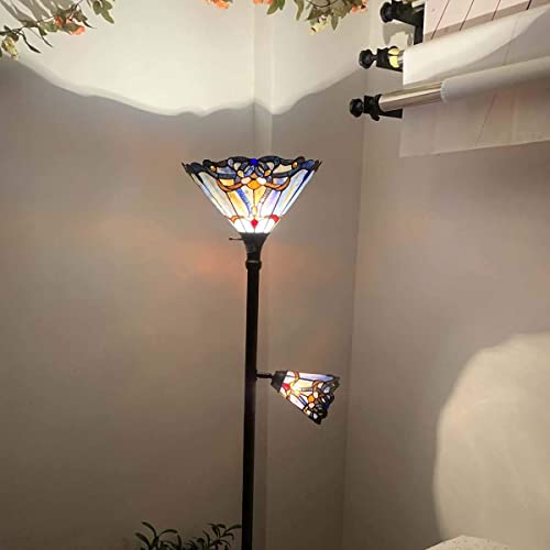 Bieye Baroque Tiffany Style Stained Glass Torchiere Floor Lamp, 71-inch Tall