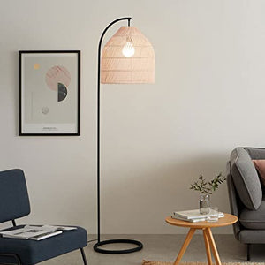 VejiA LED Floor Lamp with Rattan Lamshape Iron Art - Modern Standing Tall Lamp