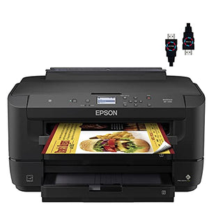 Epson Premium Workforce WF 72 Series Wide-Format Color Inkjet Printer I Wireless I Mobile Printing I Auto 2-Sided Printing I 2.2" LCD I 18 ISO ppm I 500-sheet Tray Capacity + Delca HDMI Cable
