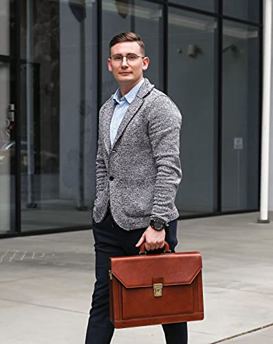 Mens Leather Briefcase Full Grain Leather Laptop Bag up to 17’’ Brown Attache Case - Time Resistance