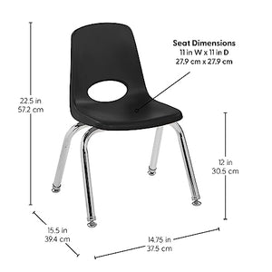 Factory Direct Partners School Stack Chair 12" with Chromed Steel Legs, Nylon Swivel Glides - Black (6-Pack)