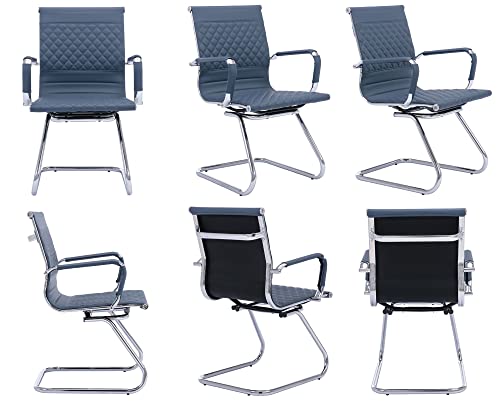 VESCASA Office Guest Chairs with Rhombic Grid Design Back, Set of 8 - Navy Blue