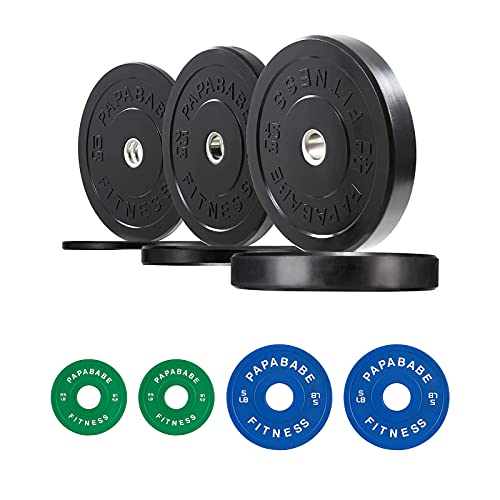 papababe Bumper Plates with 2 inch Change Plate Set Olympic Fractional Plate for Strength Training（175lb Set）