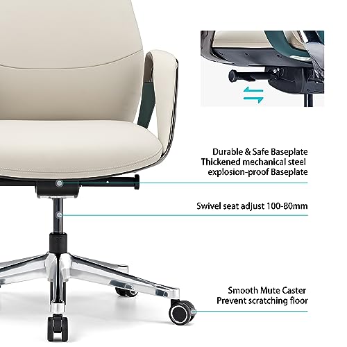 EUREKA ERGONOMIC Genuine Leather High Back Office Chair with Arms & Aluminum Base, Beige