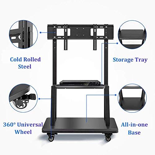 YokIma Portable Mobile TV Cart with Wheels, Height Adjustable Stand for 32-75 Inch LCD LED TV Screens