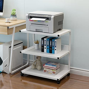 YUEYOULII Desktop Printer Stand Mobile Printer Stand Trolley 3 Layer Shelf Roller Modern Printer Stand Home Office Storage & Organization with Multi-Function Rack Printer Desk Stand (Color : White)