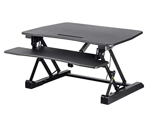 Monoprice Electric Height Adjustable Sit Stand Riser Table Top/Desk Converter - Black | 23.2 x 35.4 Inch Area, Single Monitor - Workstream Collection
