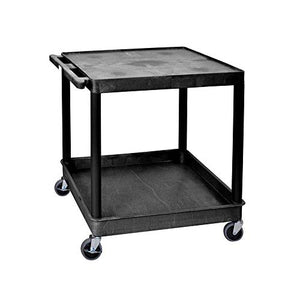 Offex Mobile Multipurpose Utility Cart with Large Flat Top and Tub Bottom Shelf - Black