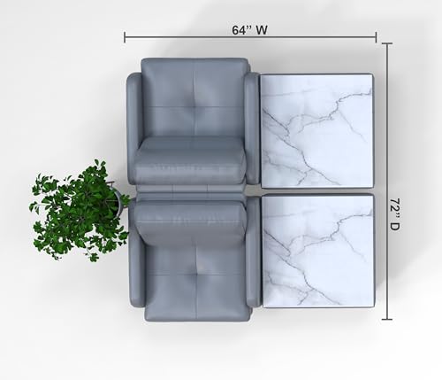 BREAKtime 2 Person Reception Lounge Chairs Set with Charging Tables - Graphite Gray Leather Model 8134