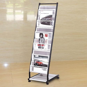 WEBERT Floor-Standing Magazine Rack - 7 Pocket Commercial Brochure Display Stand