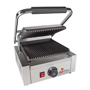 ALDKitchen Panini Press | Sandwich Maker Machine | Cast-Iron Plates | Adjustable Control | Nonstick Surface 9"x9" | 110V (ribbed)