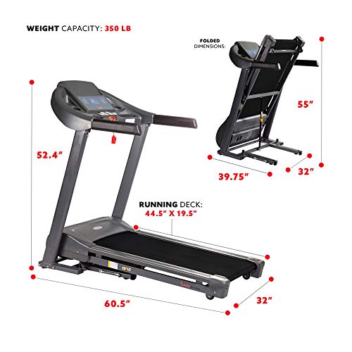Sunny Health & Fitness T7643 Heavy Duty Walking Treadmill with 350 LB Max Weight, Tablet Holder, Shock Absorber, Wide Belt and Folding