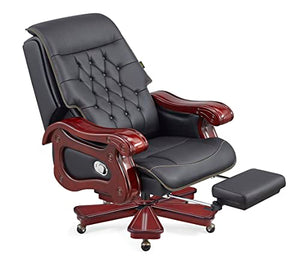 PENN EXECUTIVE CHAIRS Penn Executive Office Chair - Fully Reclining Genuine Leather with Solid Wood (320 Lbs. Weight Capacity) Black