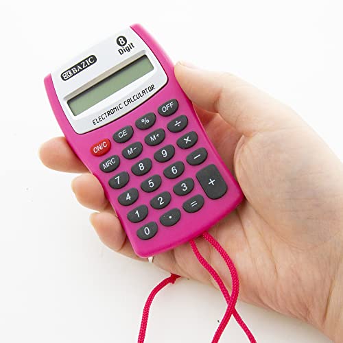 BAZIC Products Pocket Size Calculator 8-Digit with Neck String, LCD Display, Small Standard Function Electronics Calculators - 144-Pack