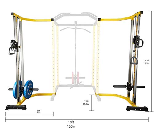 HulkFit Cable Crossover Attachment Multi-Function Adjustable Power Cage, 1000-Pound Capacity, Yellow