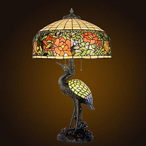 MaGiLL Tiffany Style Retro Desk Lamp 34" High Pink Stained Glass Lampshade Bronze - Ideal for Bedrooms, Living Rooms, Study - E26/E27 * 3 (Stylea)