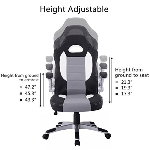 Giantex Pu Leather Executive Racing Style Bucket Seat Chair Sporty Office Desk Chair (Gray)