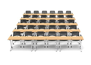 Team Tables Folding Training Seminar Classroom Model 7395 Beech 30 Person Tables with Task Chairs