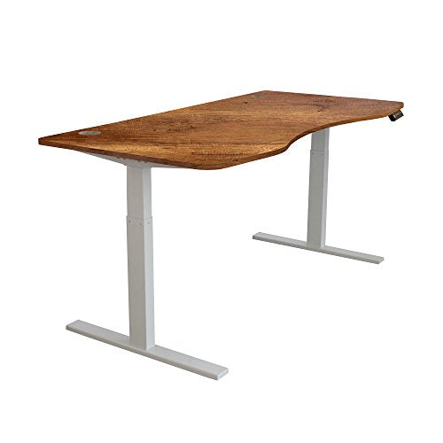 Caesar Hardware A-63C Ergonomic 63-in 3 Memory Buttons LED Electric Automatic Height Adjustable Sit to Stand Curved Work Office Desk with White Legs, Dark Walnut