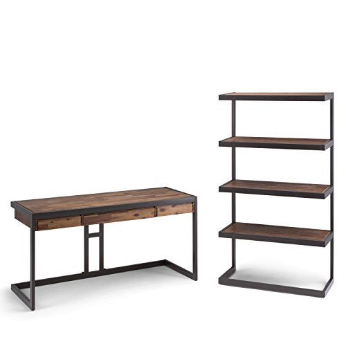 Simpli Home AXCERN-12 Erina Solid Acacia Wood and Metal 66 inch x 36 inch  Modern Industrial Bookcase in Rustic Natural Aged Brown