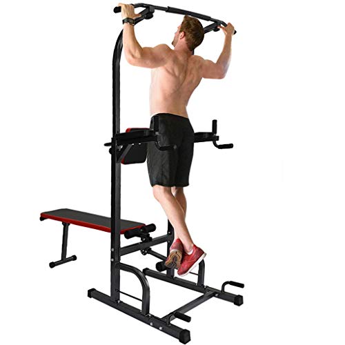 2021 Upgrade Power Tower Dip Station with Bench, Pull Up Bar Dip Station, Height Adjustable Pull Up Tower for Home Gym Strength Training Exercise Workout Equipment, 660lbs MAX Weight Capacity