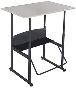 Safco Stand-Up Student Desk with Swinging Pendulum Footrest Bar, 36” W x 24” D Desktop, Adjustable Height - Gray
