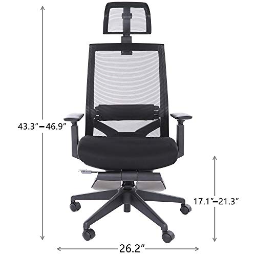 Home Office Swivel Ergonomic Executive Desk Mesh Task Chair High Adjustable with Headrest Footrest (Black)