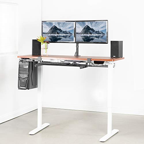 VIVO Electric Height Adjustable 60 x 24 inch Stand Up Desk, Dark Walnut Solid One-Piece Table Top, White Frame, Standing Workstation with Elegant Touch Screen Controller, DESK-KIT-2EW6D