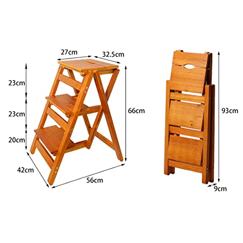 LUCEAE Folding Wooden Step Stool, Non-Slip Wide Tread, Portable Adult Footstool