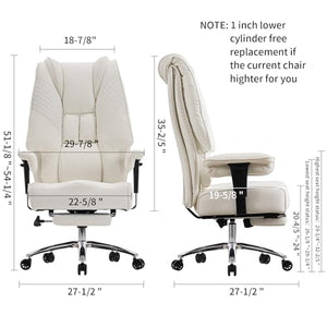 EXCEBET Big and Tall Leather Office Chair with Foot Rest - White