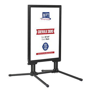 M&T Displays SwingPro Weather and Wind Resistant Outdoor Pavement Sidewalk Sign for 30x40 Posters 1.25 inches Black Aluminum Front Loading Snap Frame with 2 Legged Black Steel Base