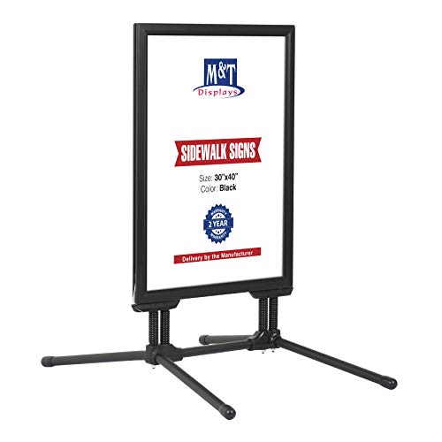 M&T Displays SwingPro Weather and Wind Resistant Outdoor Pavement Sidewalk Sign for 30x40 Posters 1.25 inches Black Aluminum Front Loading Snap Frame with 2 Legged Black Steel Base