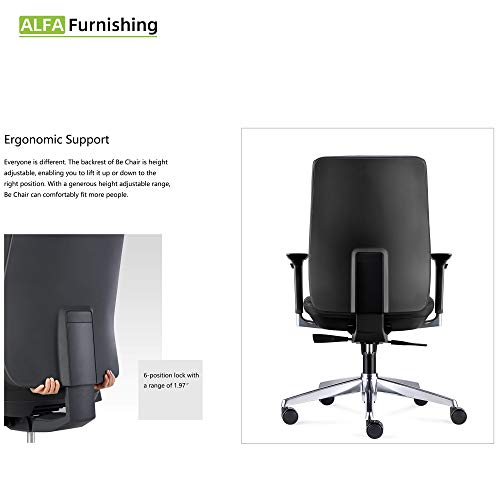 ALFA Furnishing Genuine Leather Executive Office Chair with Adjustable Backrest & Aluminum Base, Lumbar Support Leather Chair with Adjustable 3D Armrests – Black