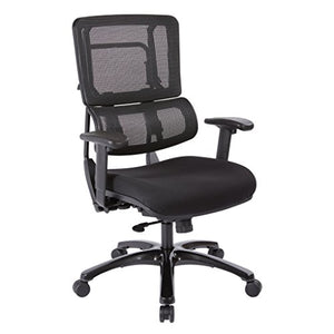 Office Star Breathable Black Vertical Mesh Back and Padded Coal FreeFlex Mesh Seat Managers Chair with Adjustable Arms and Polished Black Accents