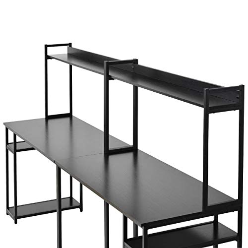 Mrs Bad Home Office Two Person Desk,Double Workstation Office Desk Writing Study Desk,Extra Long Computer Desk with Storage Shelf (Black)