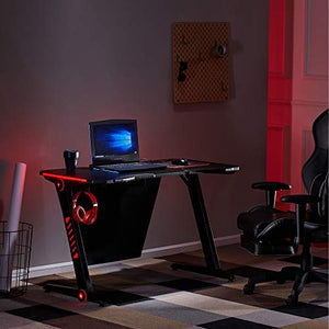 Depointer Gaming Desk LED Lights Z-Shaped Ergonomic Computer Desk Comfortable for PC Gamers Home/Office Durable Racing Table Workstation with Oversized Gaming Platform Surface, Headphone Hook