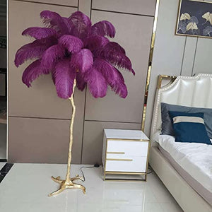 YKLL Modern Ostrich Feather Floor Lamp, Black Copper Standing Lamp, 35 Feathers, H:1.2m (Dark Purple)