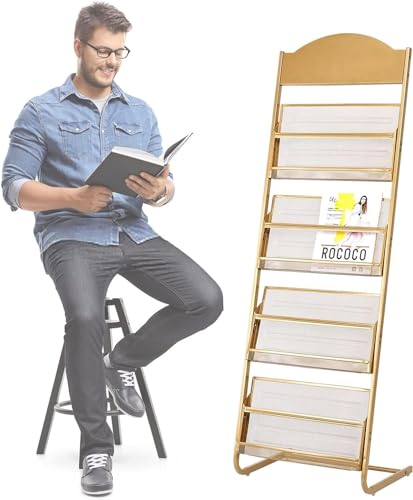 ESASAM Floor Standing Magazine Rack, Literature Organizer - Gold