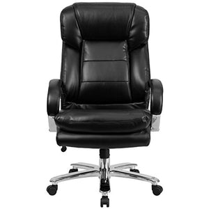 MFO 24/7 Intensive Use, Multi-Shift, Big & Tall 500 lb. Capacity Black Leather Executive Swivel Chair with Loop Arms