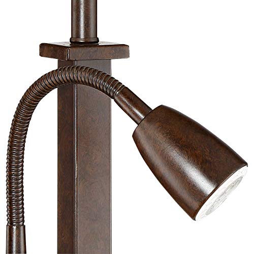 Possini Euro Design Deacon 26" High Industrial Modern Desk Lamps Set of 2 - Brown Bronze Finish Metal Oatmeal Shade - USB Port AC Power Outlet - Gooseneck - Home Office Living Room Charging