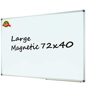 Large 72" x 40" Magnetic Dry Erase Board - Wall Mounted Whiteboard| White Board with Pen Tray, Aluminum Message Presentation Memo Board for Office & School