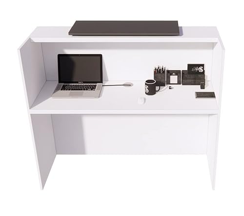 UGOS Modern Reception Desk 53" - Laminate Desktop, Multifunctional Transaction Counter - White & Anthracite Gray
