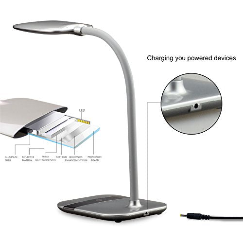 Premer PM-L610 Table Lamp - Dimmable LED Desk Lamp in 3 Brightness Levels With Eye-Caring Panel Gooseneck Design & Touch-sensitive Switch - 6W, Noble Sliver