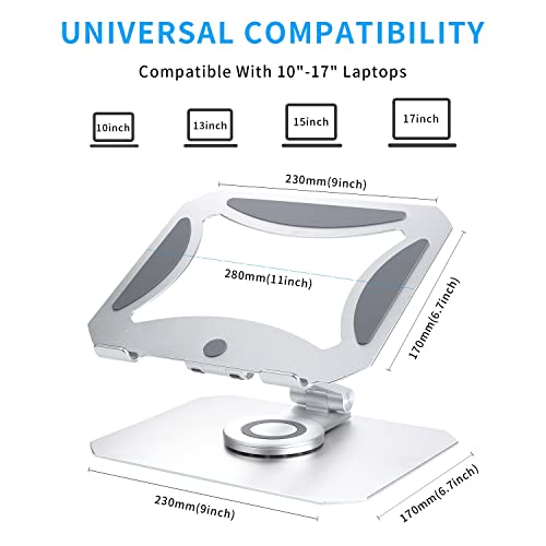 HNTHY 360 Rotating Desktop Laptop Stand Adjustable Aluminum Notebook Stand Compatible with 10-17 Inch